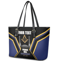 Personalized Prince Hall Freemasonry Leather Tote Bag Royal Blue Gold Masonic Geometric Legacy Graphic