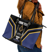 Personalized Prince Hall Freemasonry Leather Tote Bag Royal Blue Gold Masonic Geometric Legacy Graphic
