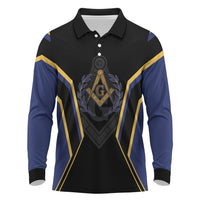 Personalized Prince Hall Freemasonry Long Sleeve Polo Shirt Royal Blue Gold Masonic Geometric Legacy Graphic