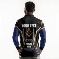 Personalized Prince Hall Freemasonry Long Sleeve Polo Shirt Royal Blue Gold Masonic Geometric Legacy Graphic