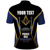 Personalized Prince Hall Freemasonry Polo Shirt Royal Blue Gold Masonic Geometric Legacy Graphic