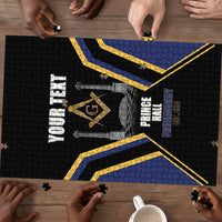 Personalized Prince Hall Freemasonry Puzzle Royal Blue Gold Masonic Geometric Legacy Graphic