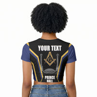 Personalized Prince Hall Freemasonry Raglan Cropped T shirt Royal Blue Gold Masonic Geometric Legacy Graphic