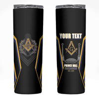 Personalized Prince Hall Freemasonry Skinny Tumbler Royal Blue Gold Masonic Geometric Legacy Graphic