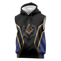 Personalized Prince Hall Freemasonry Sleeveless Hoodie Royal Blue Gold Masonic Geometric Legacy Graphic