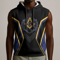 Personalized Prince Hall Freemasonry Sleeveless Hoodie Royal Blue Gold Masonic Geometric Legacy Graphic