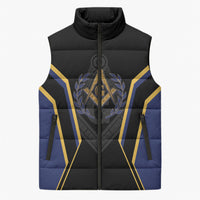 Personalized Prince Hall Freemasonry Sleeveless Puffer Jacket Royal Blue Gold Masonic Geometric Legacy Graphic
