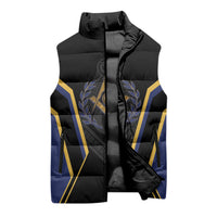 Personalized Prince Hall Freemasonry Sleeveless Puffer Jacket Royal Blue Gold Masonic Geometric Legacy Graphic