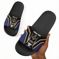 Personalized Prince Hall Freemasonry Slide Sandals Royal Blue Gold Masonic Geometric Legacy Graphic