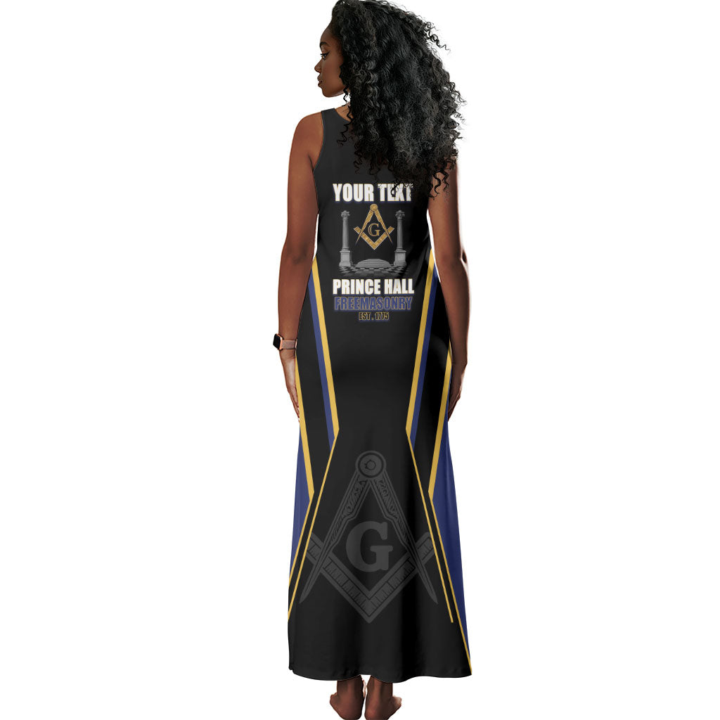 Personalized Prince Hall Freemasonry Tank Maxi Dress Royal Blue Gold Masonic Geometric Legacy Graphic