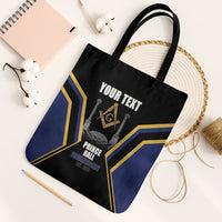 Personalized Prince Hall Freemasonry Tote Bag Royal Blue Gold Masonic Geometric Legacy Graphic