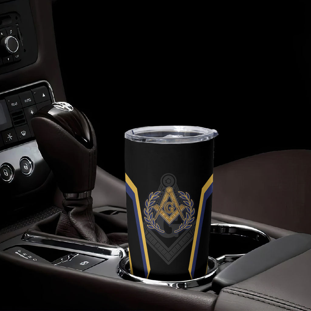 Personalized Prince Hall Freemasonry Tumbler Cup Royal Blue Gold Masonic Geometric Legacy Graphic