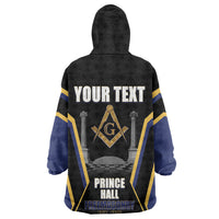 Personalized Prince Hall Freemasonry Wearable Blanket Hoodie Royal Blue Gold Masonic Geometric Legacy Graphic