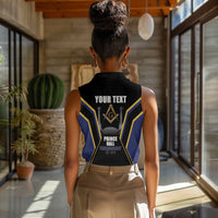 Personalized Prince Hall Freemasonry Women Sleeveless Polo Shirt Royal Blue Gold Masonic Geometric Legacy Graphic