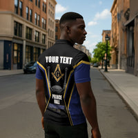 Personalized Prince Hall Freemasonry Zipper Polo Shirt Royal Blue Gold Masonic Geometric Legacy Graphic