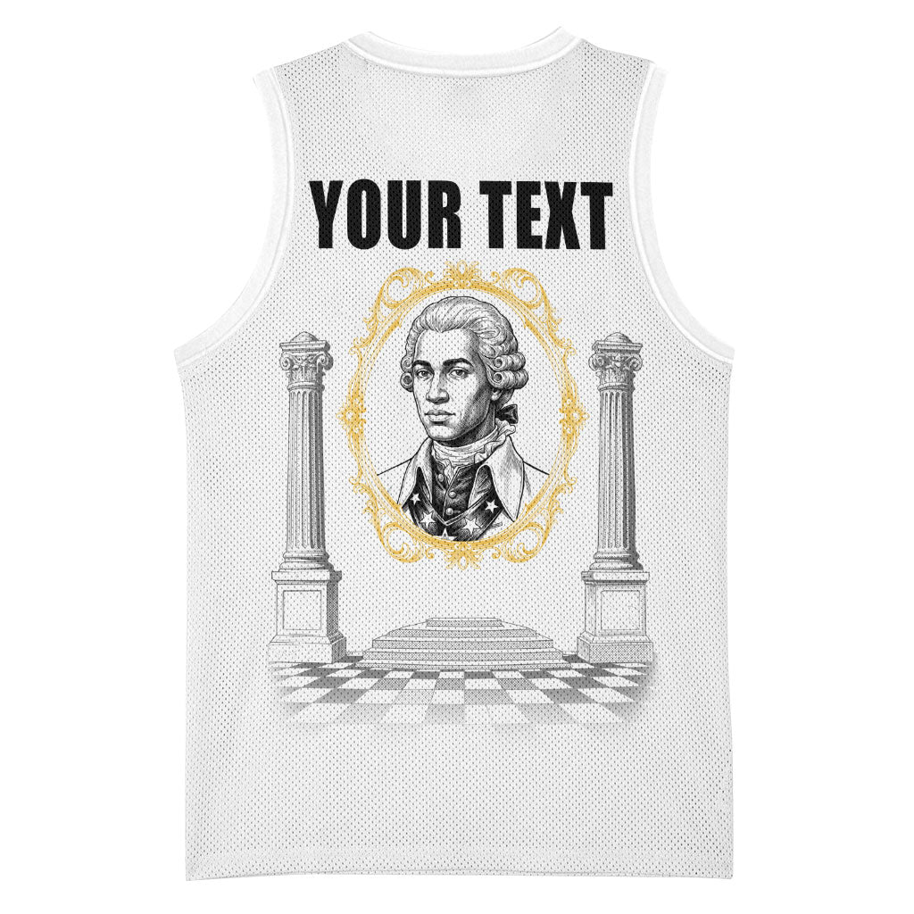 Personalized Prince Hall Freemasonry Basketball Jersey Masonic Square And Compass Vintage Gold Pillar Illustration