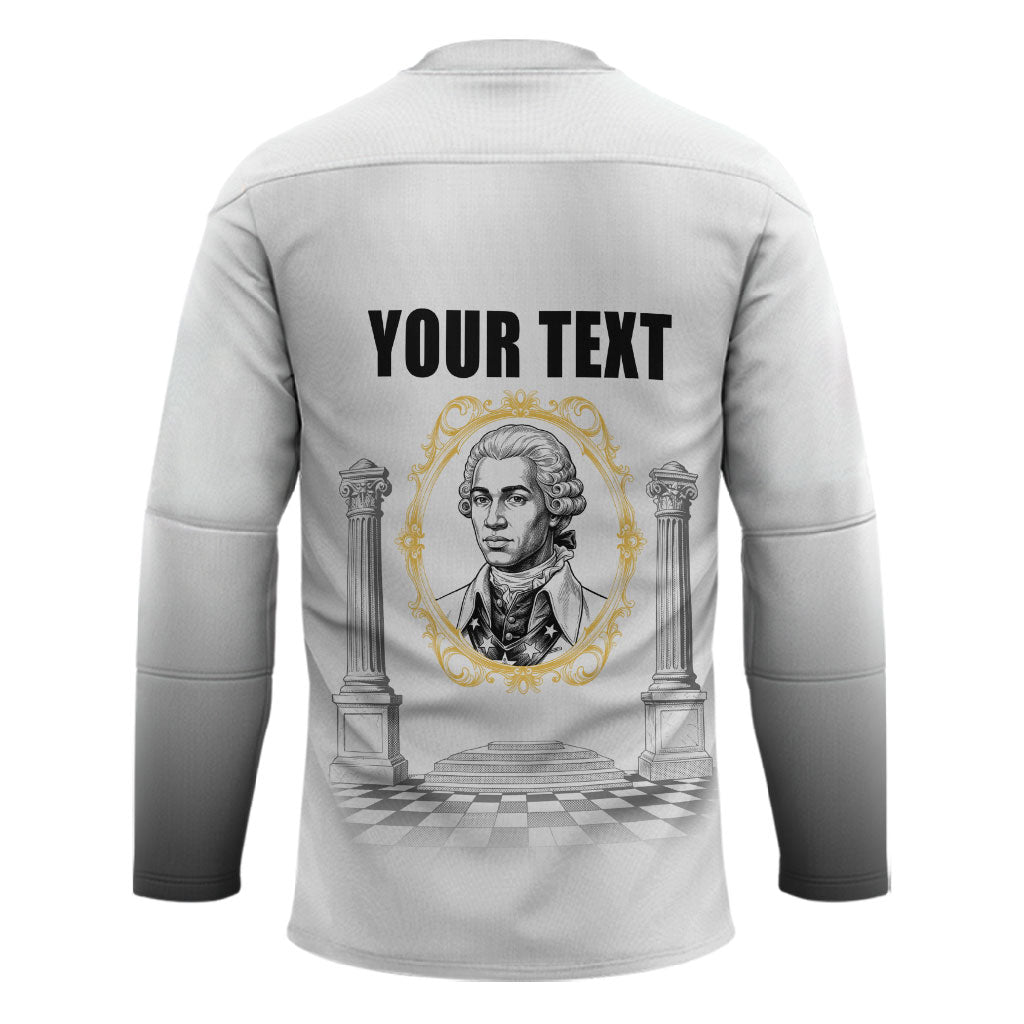 Personalized Prince Hall Freemasonry Hockey Jersey Masonic Square And Compass Vintage Gold Pillar Illustration
