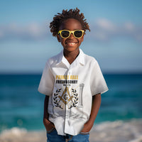 Personalized Prince Hall Freemasonry Kid Hawaiian Shirt Masonic Square And Compass Vintage Gold Pillar Illustration