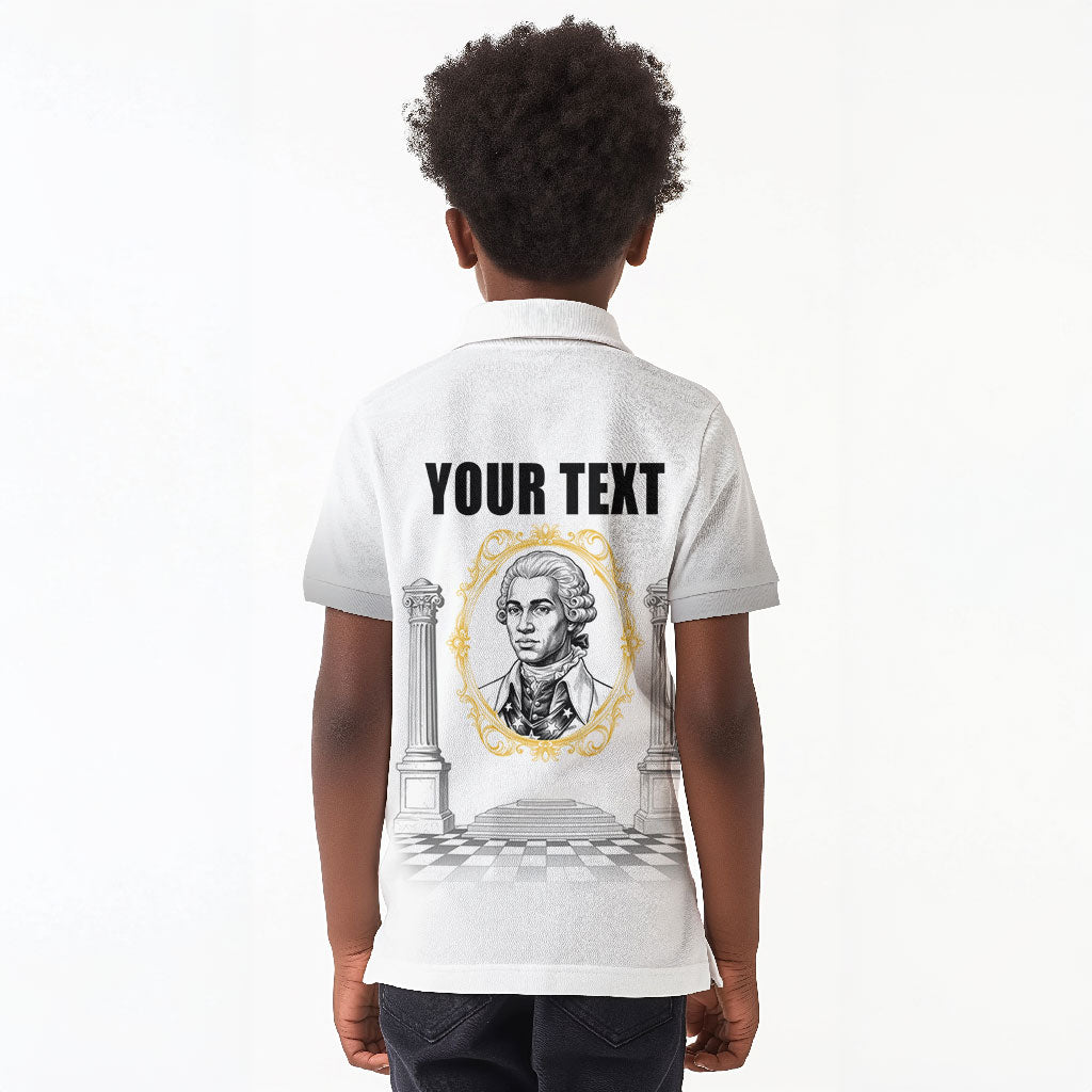 Personalized Prince Hall Freemasonry Kid Polo Shirt Masonic Square And Compass Vintage Gold Pillar Illustration