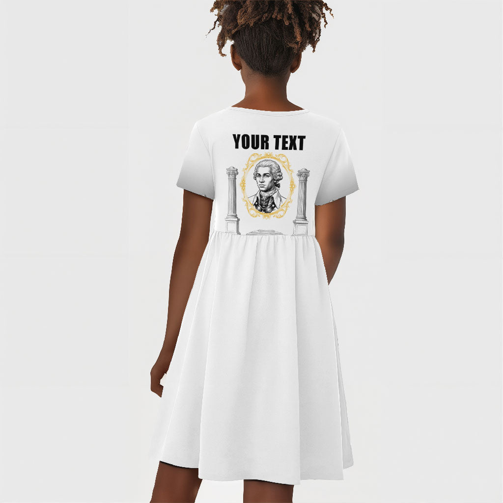 Personalized Prince Hall Freemasonry Kid Short Sleeve Dress Masonic Square And Compass Vintage Gold Pillar Illustration