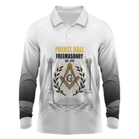 Personalized Prince Hall Freemasonry Long Sleeve Polo Shirt Masonic Square And Compass Vintage Gold Pillar Illustration