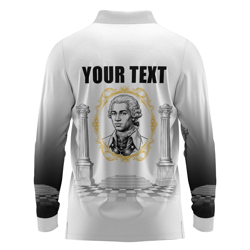 Personalized Prince Hall Freemasonry Long Sleeve Polo Shirt Masonic Square And Compass Vintage Gold Pillar Illustration