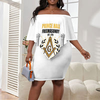 Personalized Prince Hall Freemasonry Off Shoulder Short Dress Masonic Square And Compass Vintage Gold Pillar Illustration