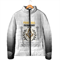 Personalized Prince Hall Freemasonry Padded Jacket Masonic Square And Compass Vintage Gold Pillar Illustration
