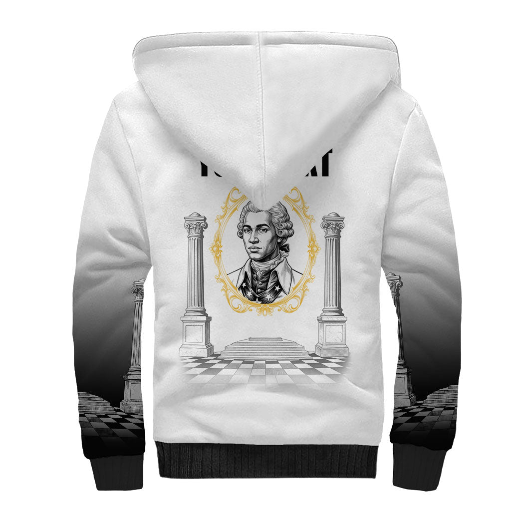 Personalized Prince Hall Freemasonry Sherpa Hoodie Masonic Square And Compass Vintage Gold Pillar Illustration