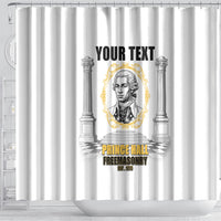 Personalized Prince Hall Freemasonry Shower Curtain Masonic Square And Compass Vintage Gold Pillar Illustration