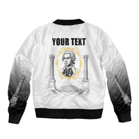 Personalized Prince Hall Freemasonry Sleeve Zip Bomber Jacket Masonic Square And Compass Vintage Gold Pillar Illustration