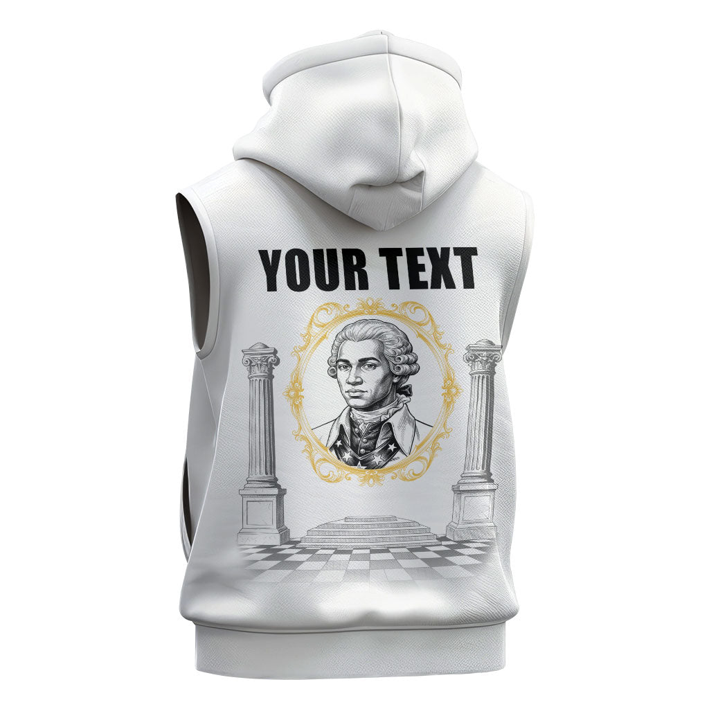 Personalized Prince Hall Freemasonry Sleeveless Hoodie Masonic Square And Compass Vintage Gold Pillar Illustration