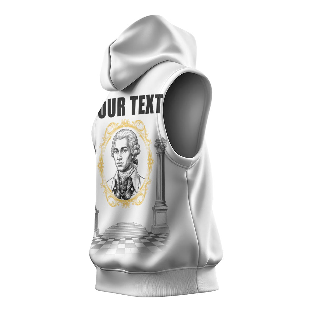Personalized Prince Hall Freemasonry Sleeveless Hoodie Masonic Square And Compass Vintage Gold Pillar Illustration