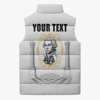 Personalized Prince Hall Freemasonry Sleeveless Puffer Jacket Masonic Square And Compass Vintage Gold Pillar Illustration