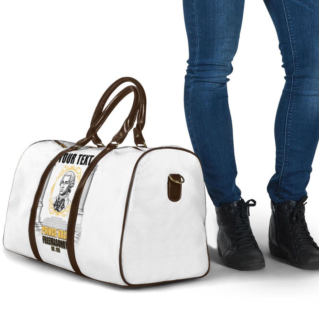 Personalized Prince Hall Freemasonry Travel Bag Masonic Square And Compass Vintage Gold Pillar Illustration