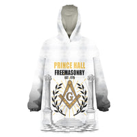 Personalized Prince Hall Freemasonry Wearable Blanket Hoodie Masonic Square And Compass Vintage Gold Pillar Illustration