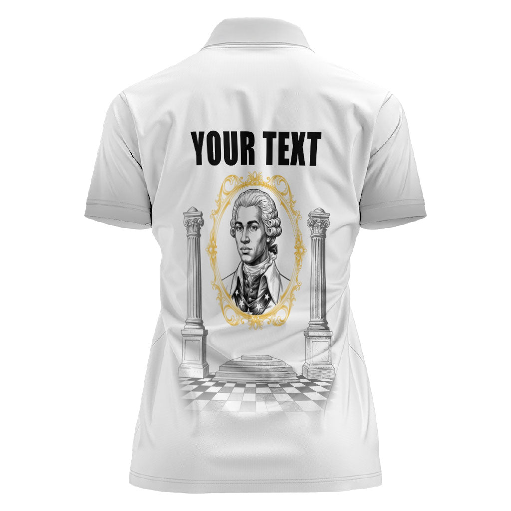Personalized Prince Hall Freemasonry Women Polo Shirt Masonic Square And Compass Vintage Gold Pillar Illustration