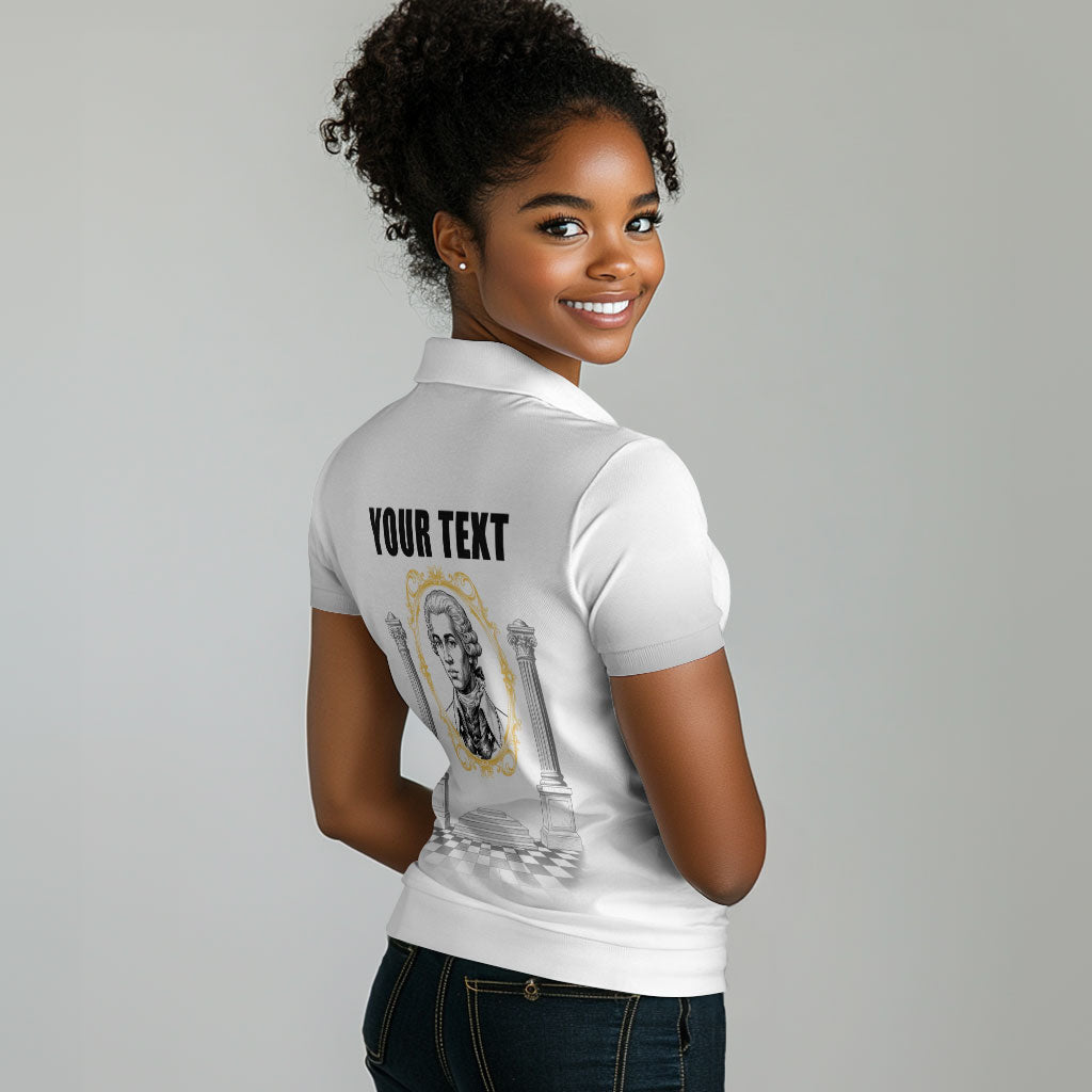 Personalized Prince Hall Freemasonry Women Polo Shirt Masonic Square And Compass Vintage Gold Pillar Illustration