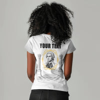 Personalized Prince Hall Freemasonry Women V-Neck T-Shirt Masonic Square And Compass Vintage Gold Pillar Illustration