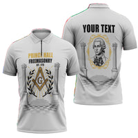 Personalized Prince Hall Freemasonry Zipper Polo Shirt Masonic Square And Compass Vintage Gold Pillar Illustration