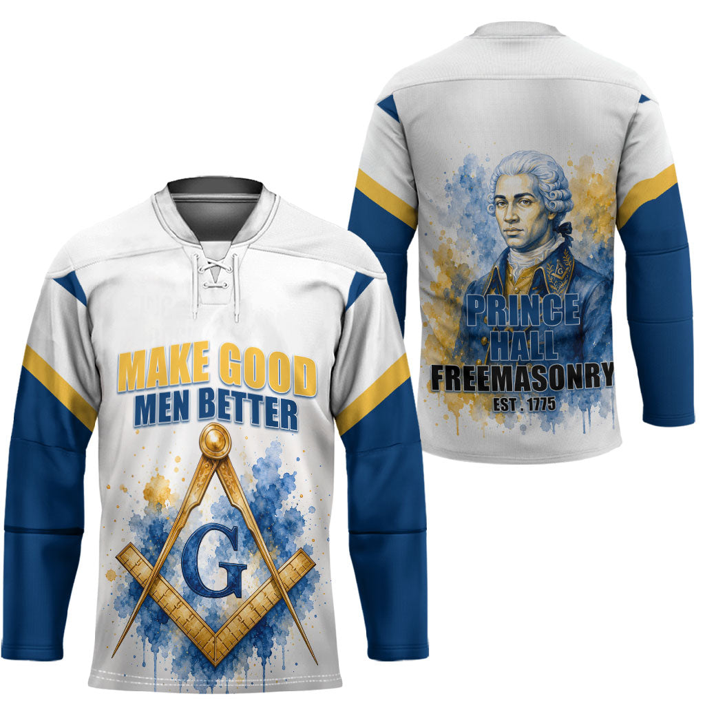 Prince Hall Freemasonry Hockey Jersey Square And Compass Letter G Watercolor Portrait Art