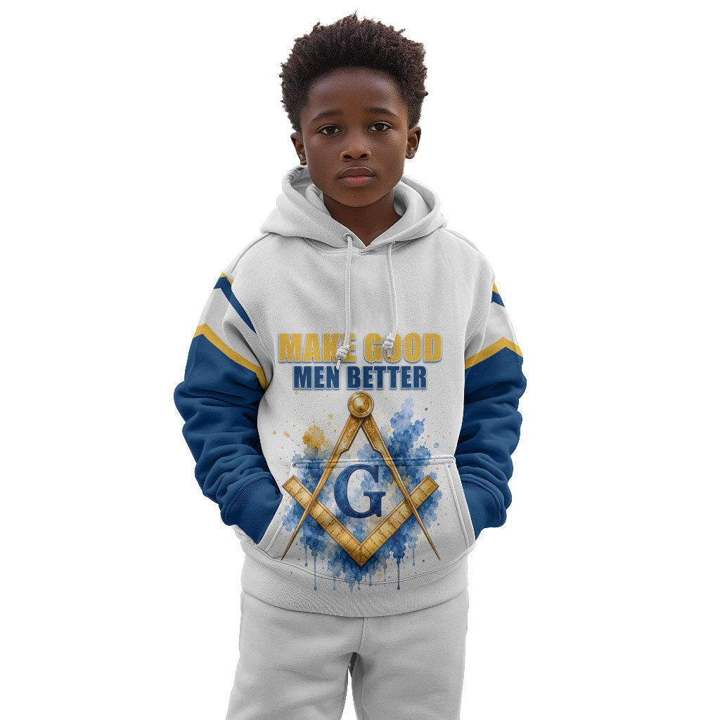 Prince Hall Freemasonry Kid Hoodie Square And Compass Letter G Watercolor Portrait Art