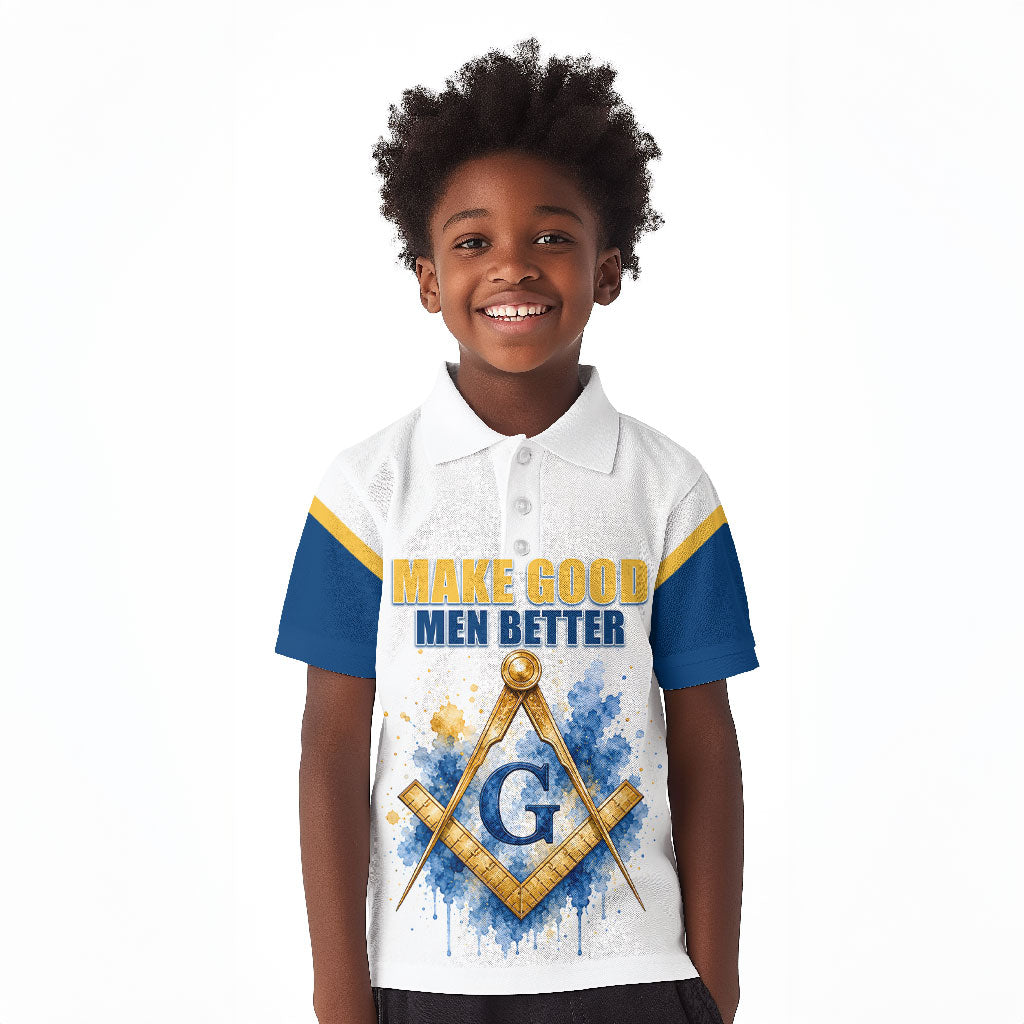 Prince Hall Freemasonry Kid Polo Shirt Square And Compass Letter G Watercolor Portrait Art