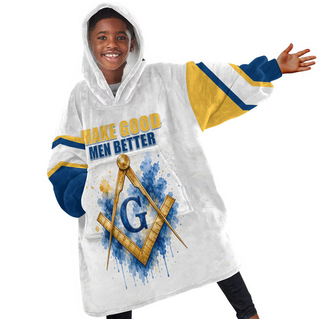 Prince Hall Freemasonry Kid Wearable Blanket Hoodie Square And Compass Letter G Watercolor Portrait Art