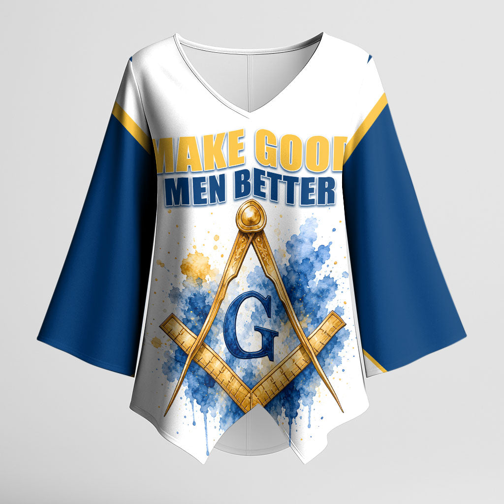 Prince Hall Freemasonry Kimono Sleeve Blouse Square And Compass Letter G Watercolor Portrait Art