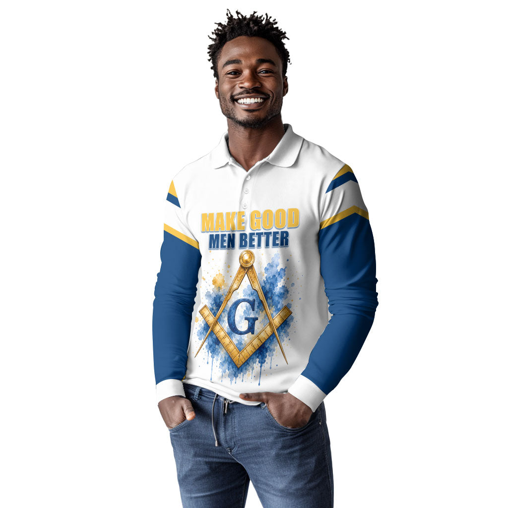 Prince Hall Freemasonry Long Sleeve Polo Shirt Square And Compass Letter G Watercolor Portrait Art