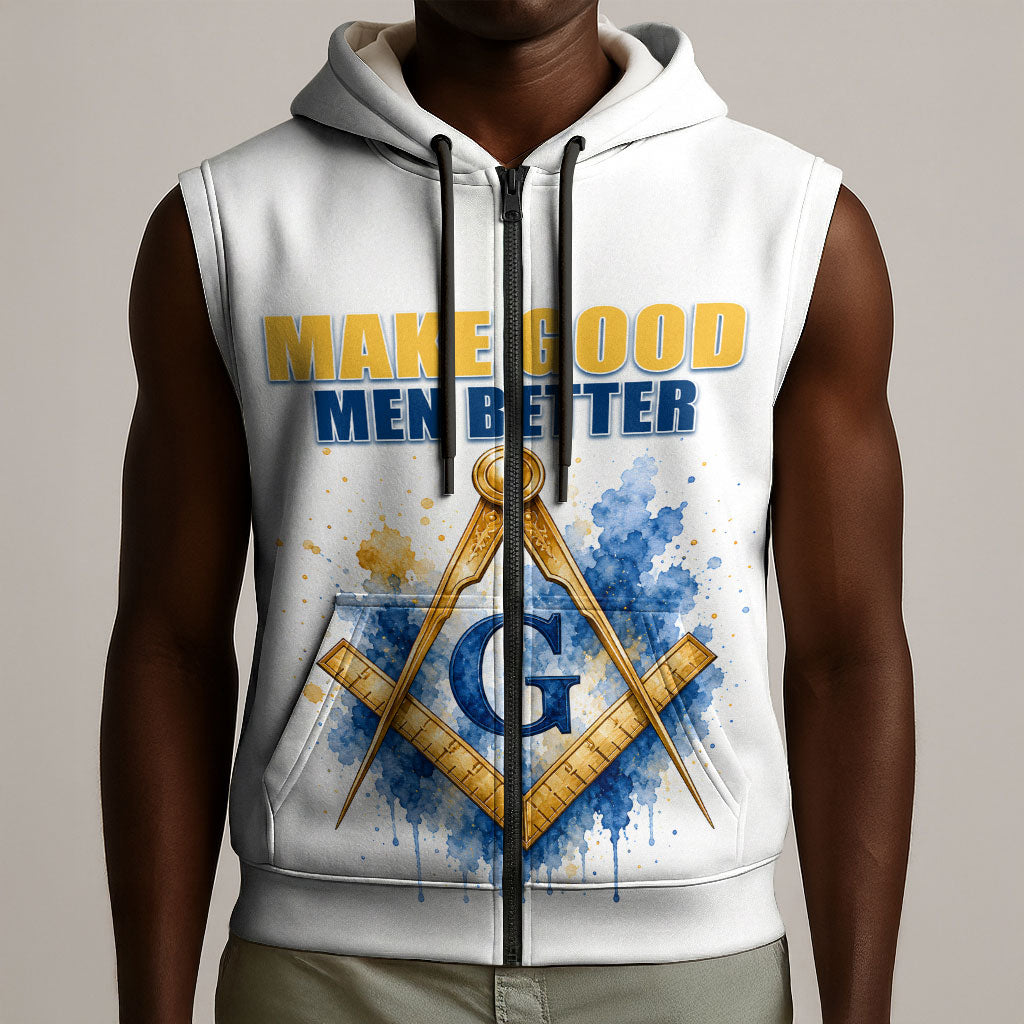 Prince Hall Freemasonry Sleeveless Zip Hoodie Square And Compass Letter G Watercolor Portrait Art