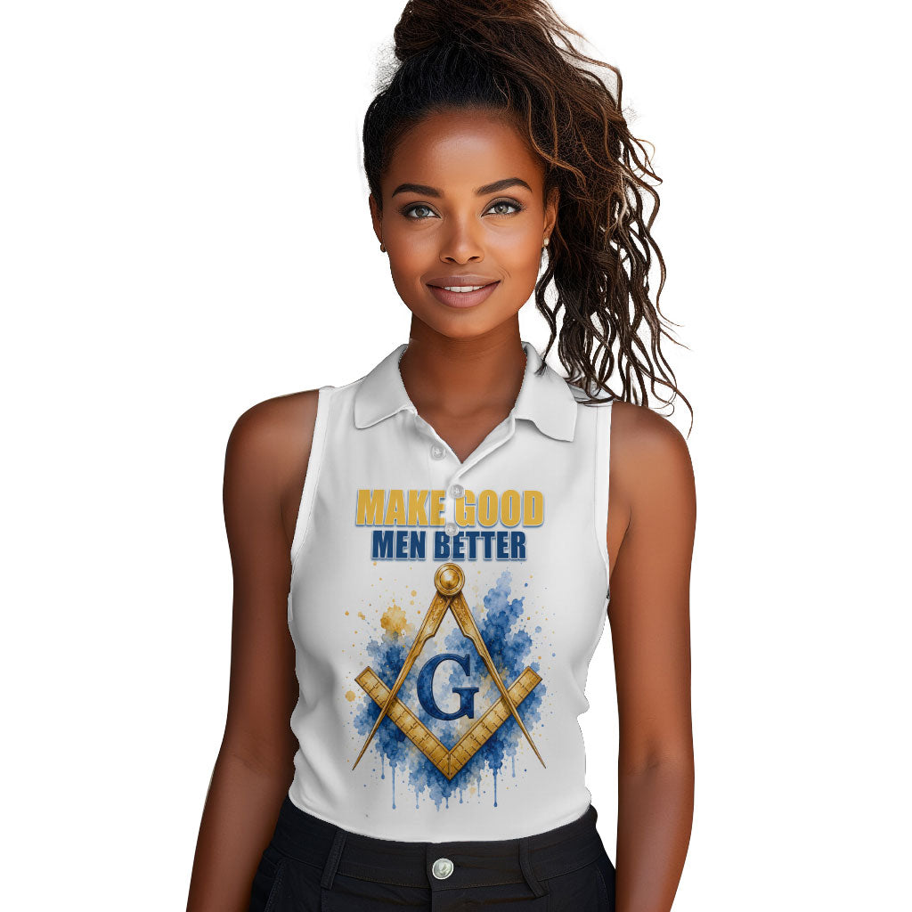 Prince Hall Freemasonry Women Sleeveless Polo Shirt Square And Compass Letter G Watercolor Portrait Art