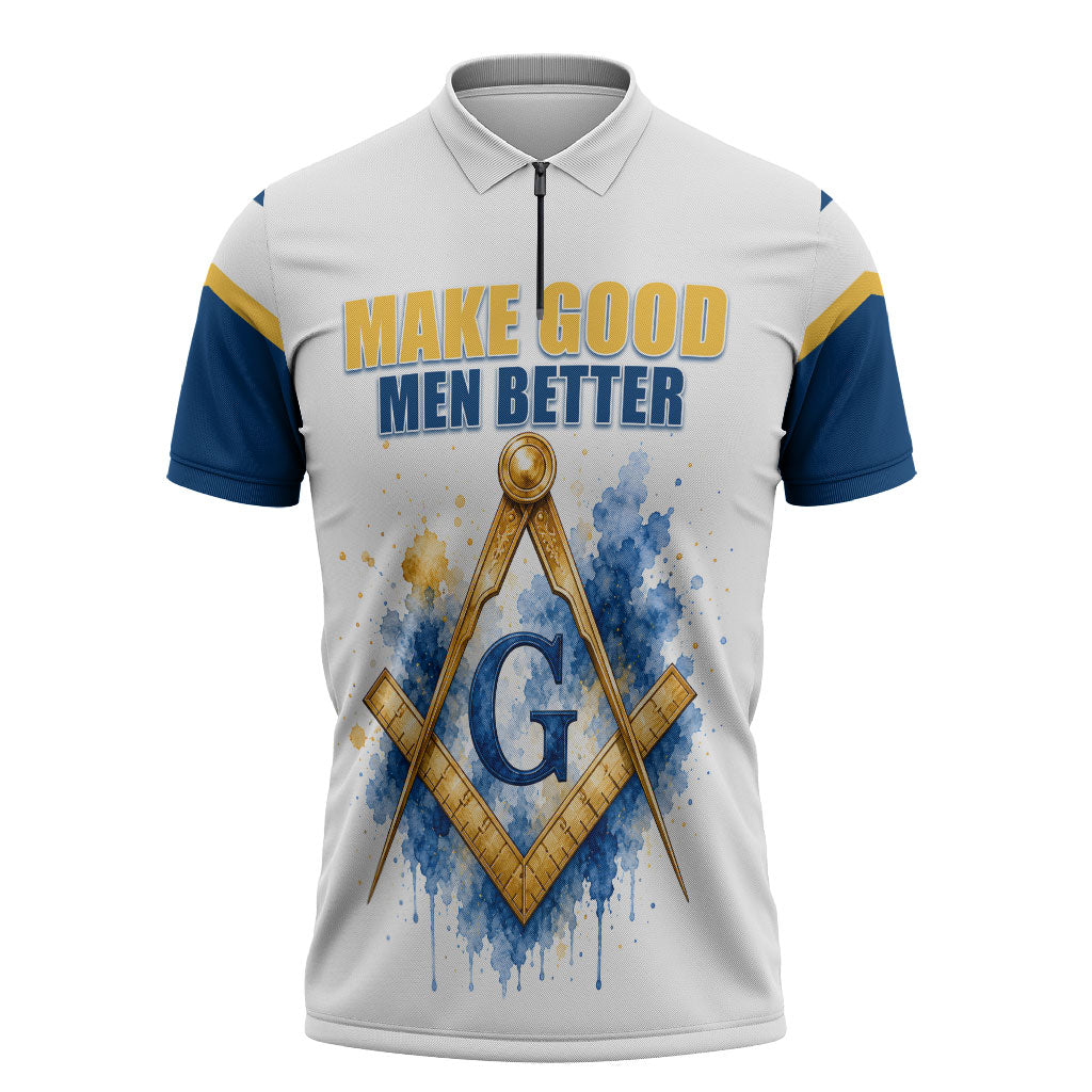 Prince Hall Freemasonry Zipper Polo Shirt Square And Compass Letter G Watercolor Portrait Art