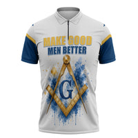 Prince Hall Freemasonry Zipper Polo Shirt Square And Compass Letter G Watercolor Portrait Art